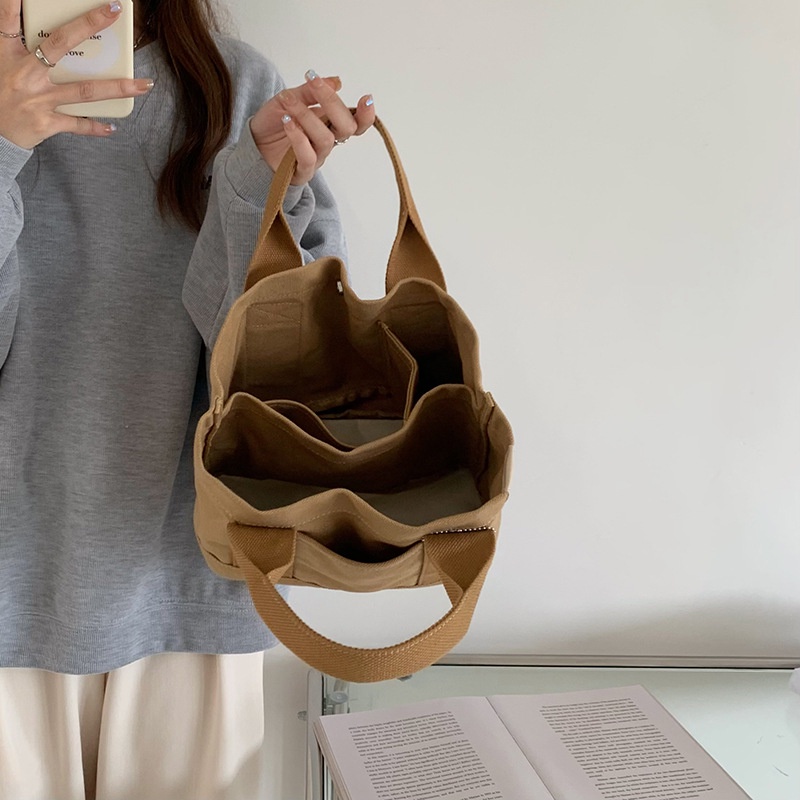 MDMS⭐多格層/小眾百搭/帆布包/手提包/小包/日系/簡約/復古/大容量/托特包/水桶包/通勤包/便當包/B753-細節圖9