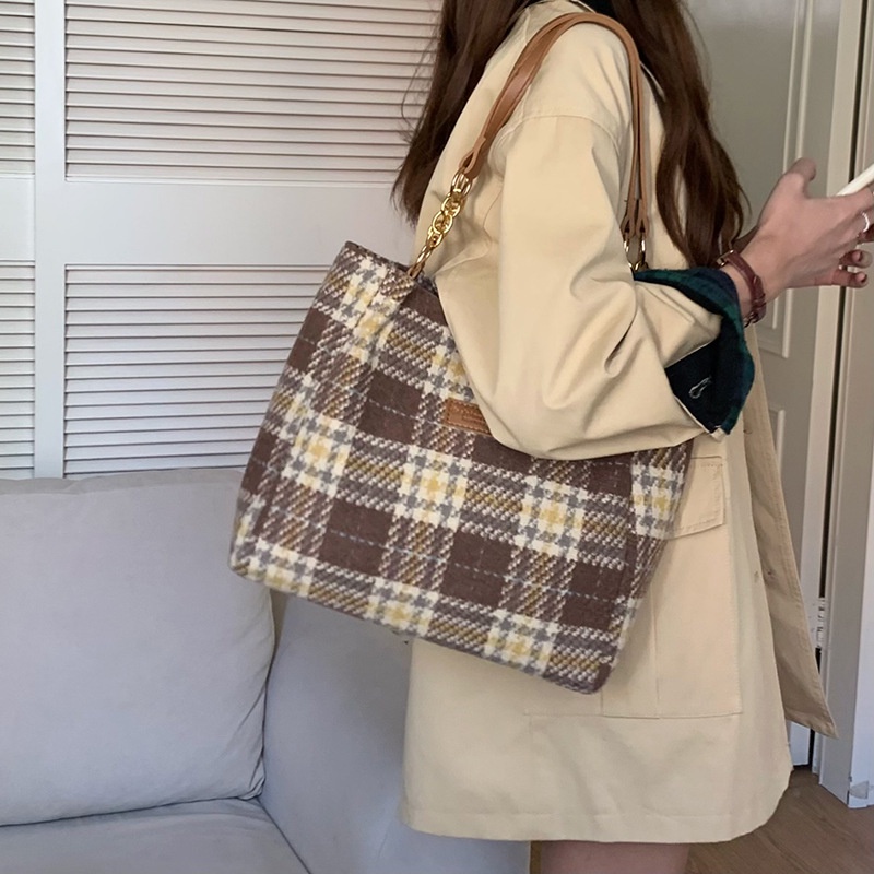 MDMS⭐大容量/大包/女包/高級感/格子/手提包/百搭/ins/毛呢包/側背包/單肩包/托特包/通勤包/B776-細節圖3