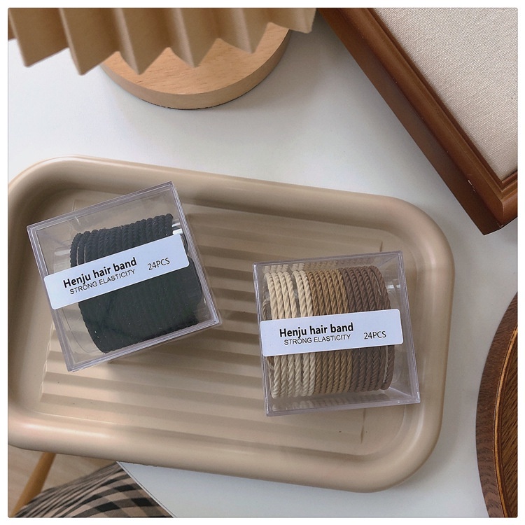 MDMS⭐韓款/奶油色系/髮圈24條裝/基礎款/無縫/高彈力/髮繩/頭繩/髮飾類/線繩/頭飾/不傷髮/造型A019-細節圖4