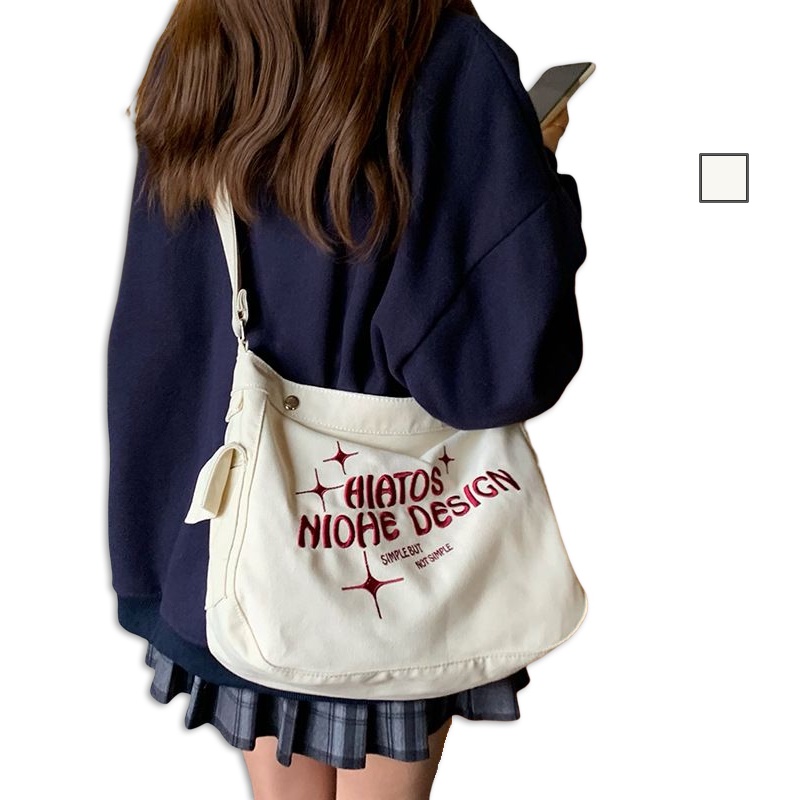 MDMS⭐帆布包/大學生/上課包/韓版ins/慵懶風/大容量/單肩包/斜挎包/小眾款/字母刺繡/托特包/大包B832-細節圖2