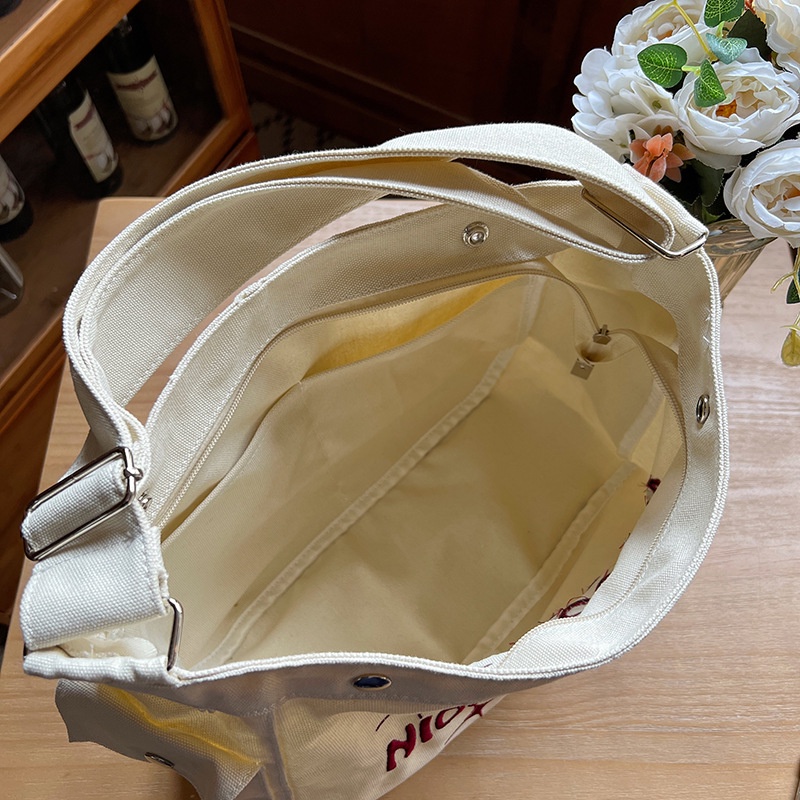 MDMS⭐帆布包/大學生/上課包/韓版ins/慵懶風/大容量/單肩包/斜挎包/小眾款/字母刺繡/托特包/大包B832-細節圖8