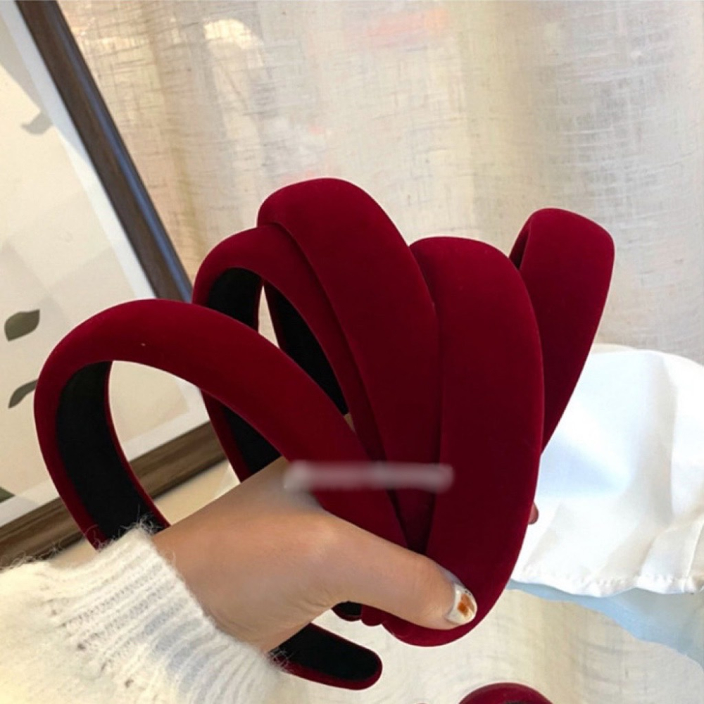 MDMS⭐秋冬/復古/酒紅色/絲絨/毛絨/海綿/髮箍/髮飾/寬髮箍/造型擺搭/俏皮/配件/顯白/韓系A008-細節圖7