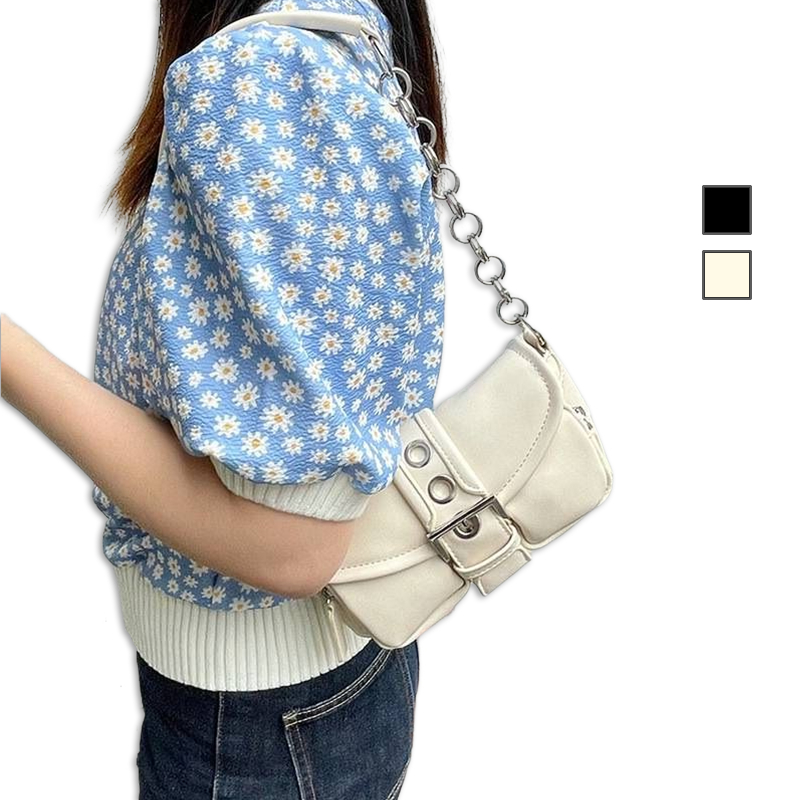 MDMS⭐️小眾設計/迷你/皮質拼接/復古包/圓環包/單肩包/白色包包/手拿包/腋下包/鏈條包/法棍包/小包/B587-細節圖2