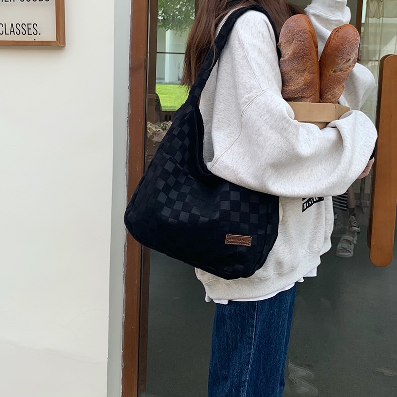 MDMS⭐托特包/通勤包/大容量/大包包/可放A4課本/百搭/帆布包/單肩包/高級感/簡約/小眾款/格子包B762-細節圖6