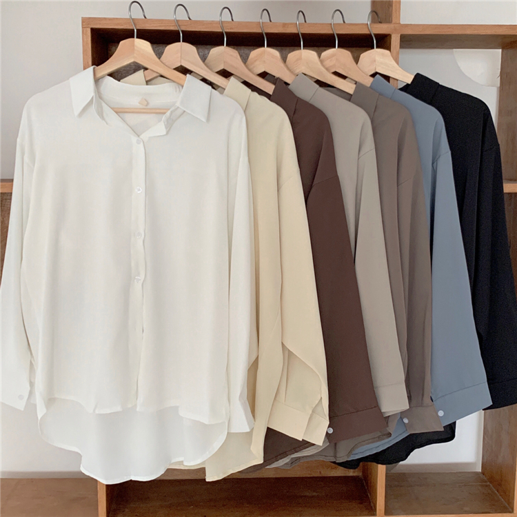 MDMS⭐韓系/莫蘭迪色/法式/polo領/長袖襯衫/女裝/設計感/小眾款/寬鬆/顯瘦/百搭/上衣/上班職業裝E356-細節圖3