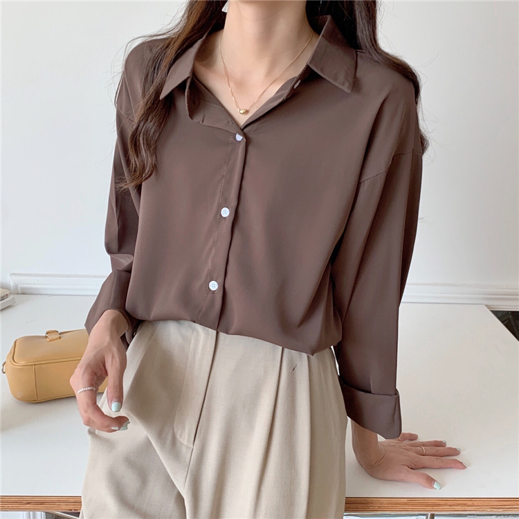 MDMS⭐韓系/莫蘭迪色/法式/polo領/長袖襯衫/女裝/設計感/小眾款/寬鬆/顯瘦/百搭/上衣/上班職業裝E356-細節圖4