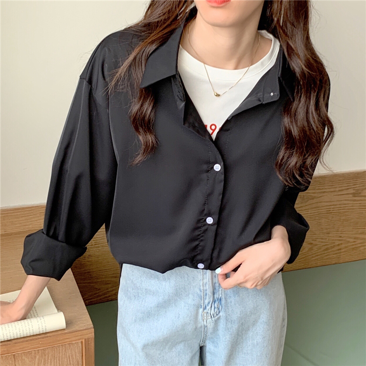 MDMS⭐韓系/莫蘭迪色/法式/polo領/長袖襯衫/女裝/設計感/小眾款/寬鬆/顯瘦/百搭/上衣/上班職業裝E356-細節圖6