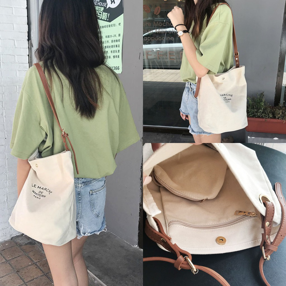 MDMS⭐️超大容量/帆布包/懶人包/拼接斜背包/單肩包/大包斜背包/字母包/肩背包/斜挎包/包包/字母帆布包/B278-細節圖2