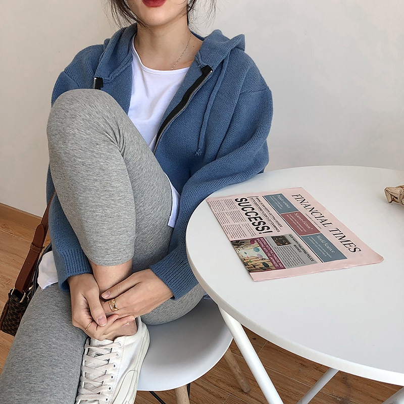 MDMS⭐韓版/慵懶風/綿羊絨/針織毛衣/拉鍊/連帽/針織開衫/簡約百搭/寬鬆外穿/針織外套/針織衫E350-細節圖5