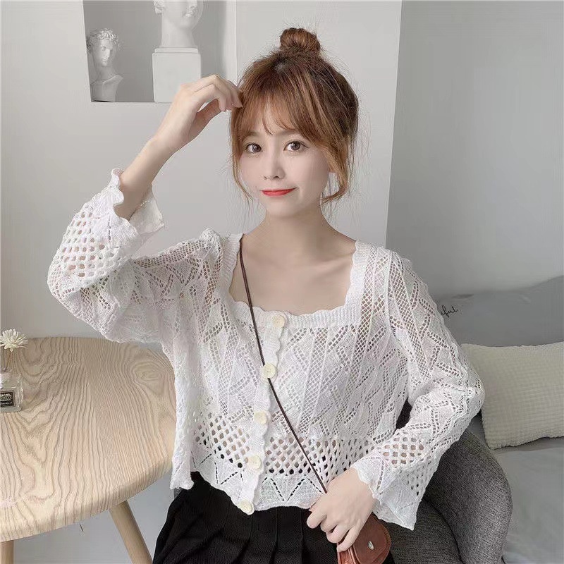 MDMS⭐蕾絲衫/韓版/七八分袖/古典法式/復古/v領/寬鬆/立體/植絨/蕾絲/披肩/襯衫女/純色/開衫/防曬衫E297-細節圖2