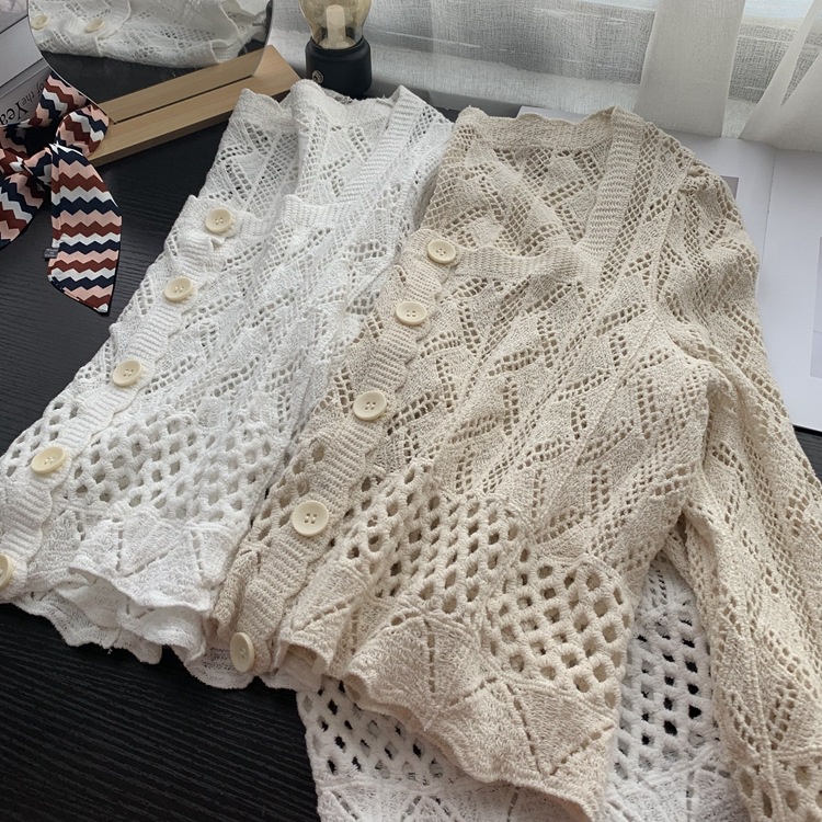 MDMS⭐蕾絲衫/韓版/七八分袖/古典法式/復古/v領/寬鬆/立體/植絨/蕾絲/披肩/襯衫女/純色/開衫/防曬衫E297-細節圖3