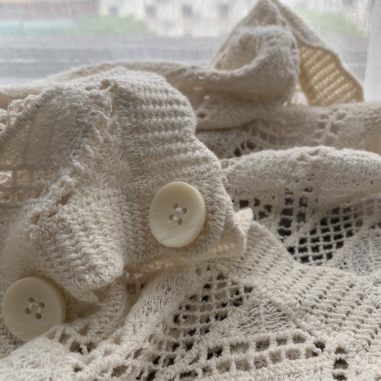 MDMS⭐蕾絲衫/韓版/七八分袖/古典法式/復古/v領/寬鬆/立體/植絨/蕾絲/披肩/襯衫女/純色/開衫/防曬衫E297-細節圖8