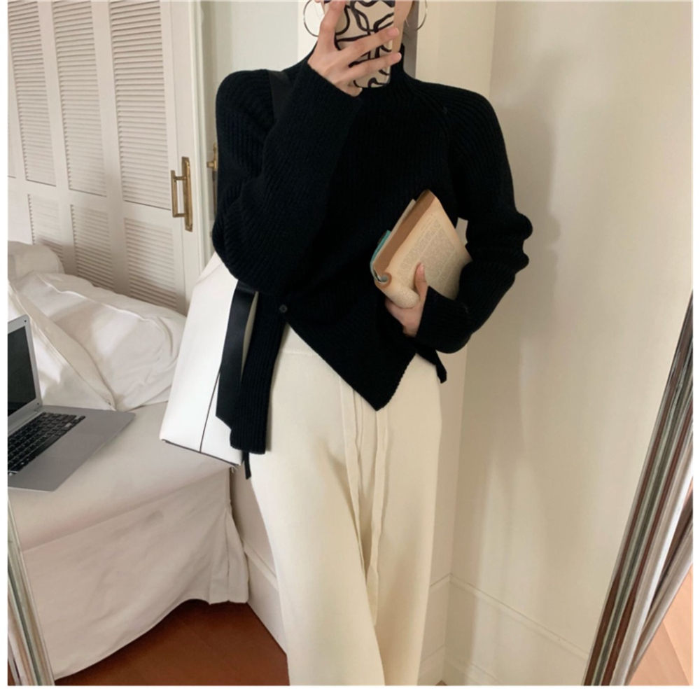 MDMS⭐韓系/高領毛衣/女裝/韓版/秋冬季/長袖上衣/設計感/小眾百搭/復古/開叉/內搭外穿/針織衫E351-細節圖6