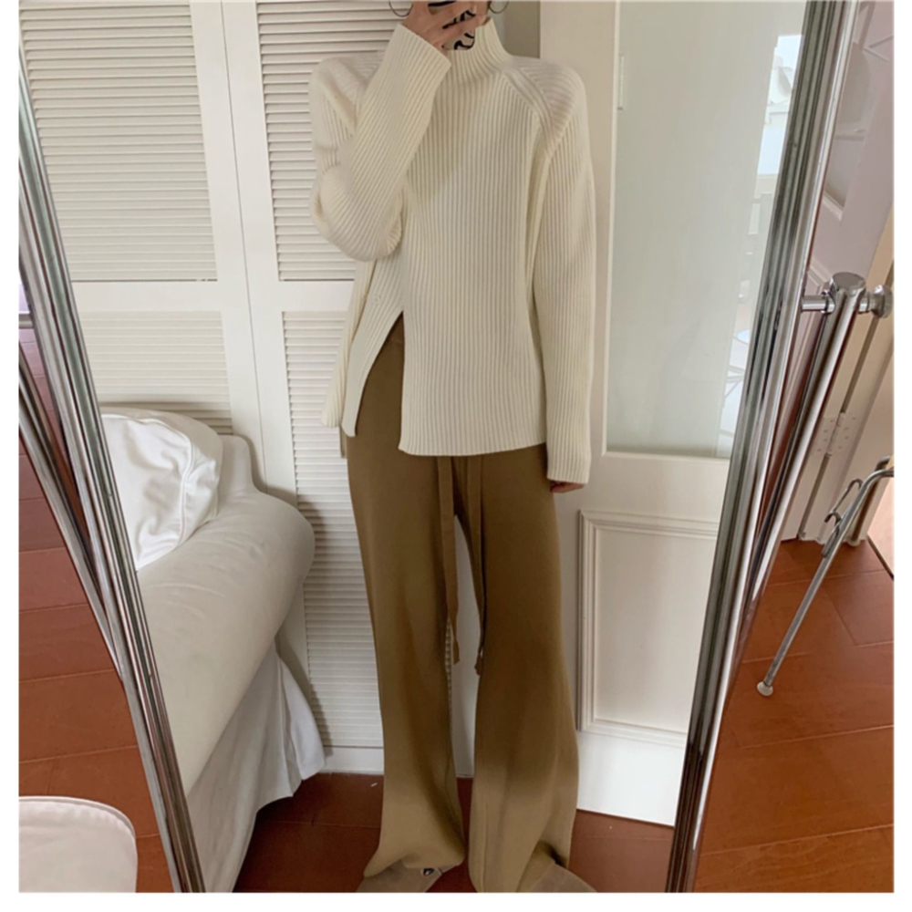 MDMS⭐韓系/高領毛衣/女裝/韓版/秋冬季/長袖上衣/設計感/小眾百搭/復古/開叉/內搭外穿/針織衫E351-細節圖8