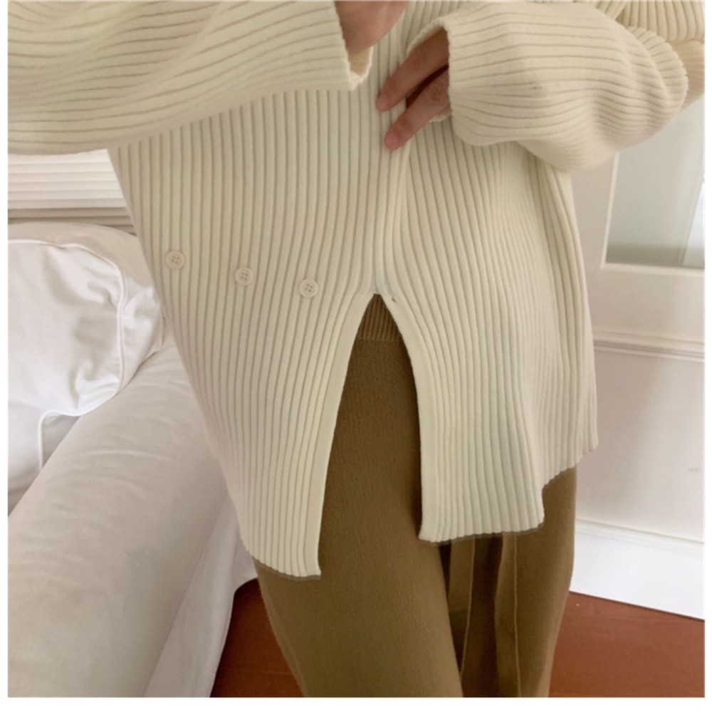 MDMS⭐韓系/高領毛衣/女裝/韓版/秋冬季/長袖上衣/設計感/小眾百搭/復古/開叉/內搭外穿/針織衫E351-細節圖9
