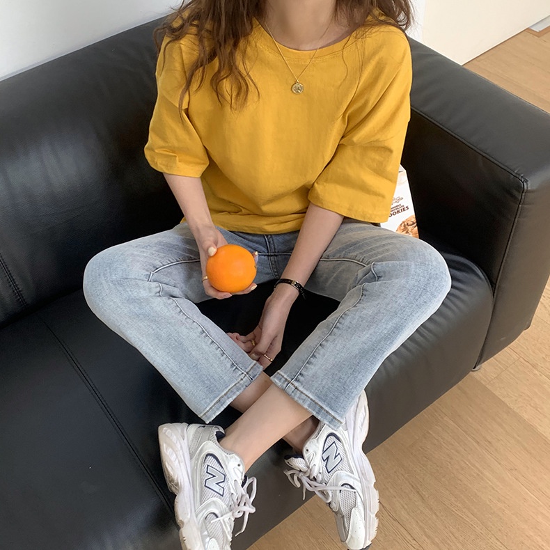 MDMS⭐下裝/洗水/磨白/牛仔褲/不敗單品/韓版/寬鬆/顯瘦/高腰/直筒褲/經典百搭/九分褲/牛仔長褲E319-細節圖4