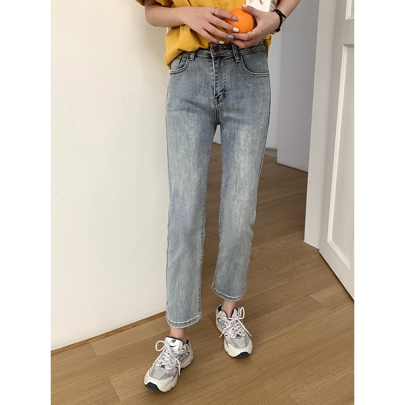 MDMS⭐下裝/洗水/磨白/牛仔褲/不敗單品/韓版/寬鬆/顯瘦/高腰/直筒褲/經典百搭/九分褲/牛仔長褲E319-細節圖5