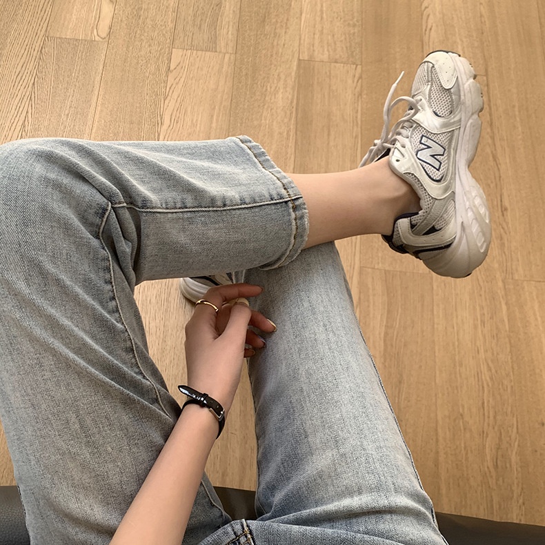 MDMS⭐下裝/洗水/磨白/牛仔褲/不敗單品/韓版/寬鬆/顯瘦/高腰/直筒褲/經典百搭/九分褲/牛仔長褲E319-細節圖6