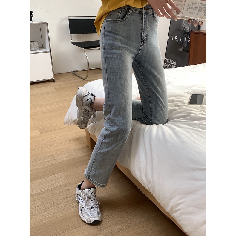 MDMS⭐下裝/洗水/磨白/牛仔褲/不敗單品/韓版/寬鬆/顯瘦/高腰/直筒褲/經典百搭/九分褲/牛仔長褲E319-細節圖7