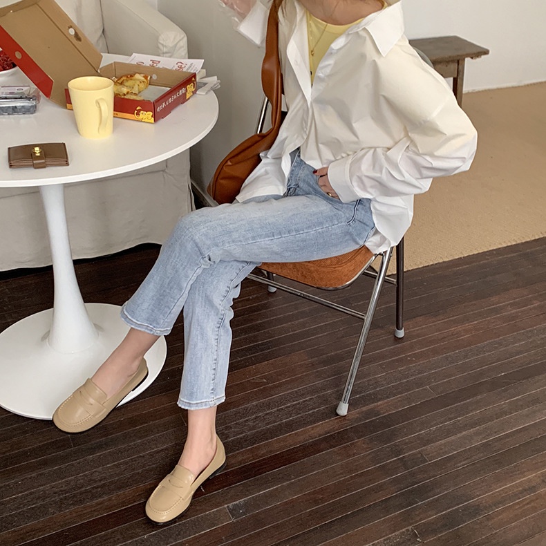 MDMS⭐下裝/洗水/磨白/牛仔褲/不敗單品/韓版/寬鬆/顯瘦/高腰/直筒褲/經典百搭/九分褲/牛仔長褲E319-細節圖9