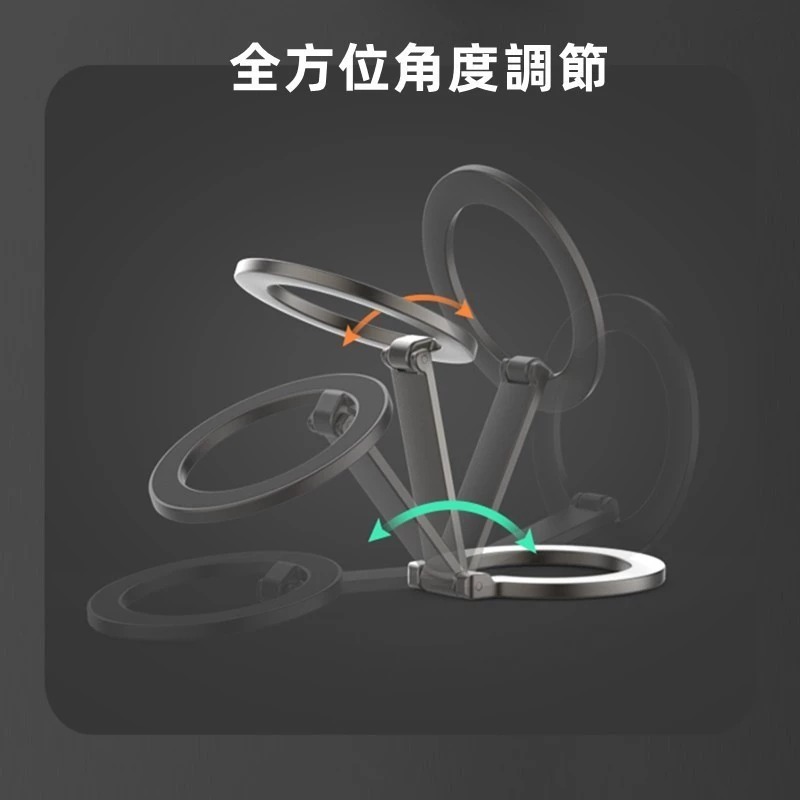 MagSafe 磁吸支架 磁吸摺叠支架 全方位角度調節 強磁吸手機支架 金屬磁吸支架 桌面支架 平面支架 Z形支架-細節圖2