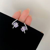 糖紫色星光方糖精緻時尚高級感銀針耳環 CR24-001