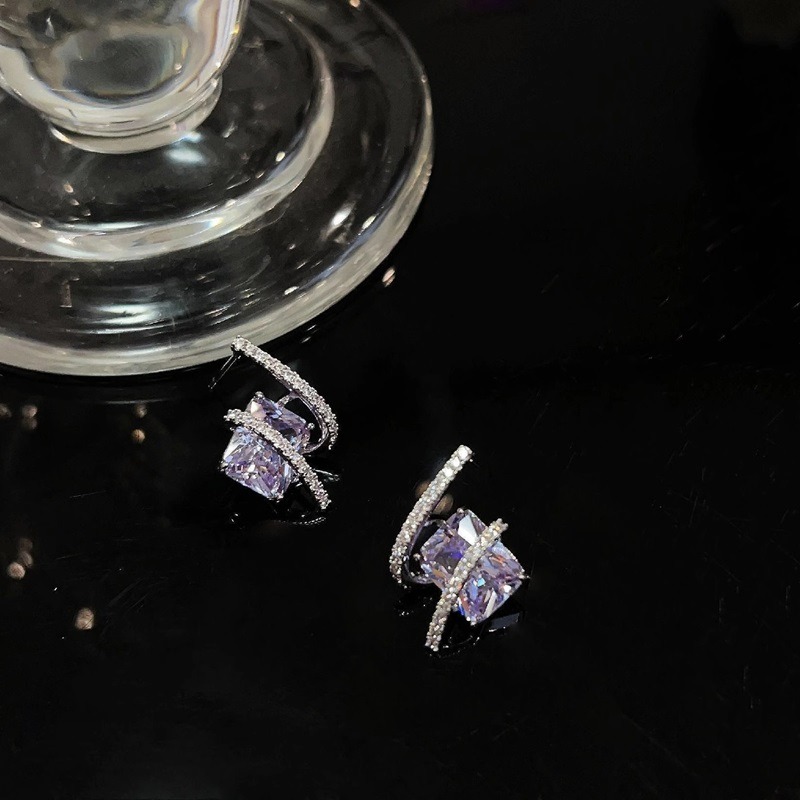 糖紫色星光方糖精緻時尚高級感銀針耳環 CR24-001-細節圖2