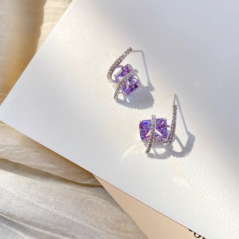 糖紫色星光方糖精緻時尚高級感銀針耳環 CR24-001-細節圖4
