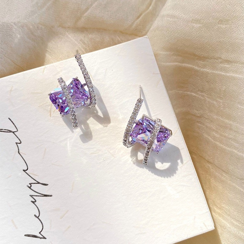 糖紫色星光方糖精緻時尚高級感銀針耳環 CR24-001-細節圖8