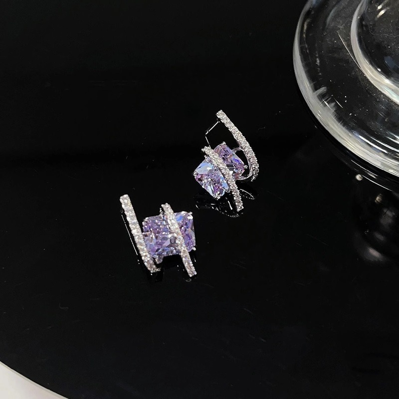 糖紫色星光方糖精緻時尚高級感銀針耳環 CR24-001-細節圖10
