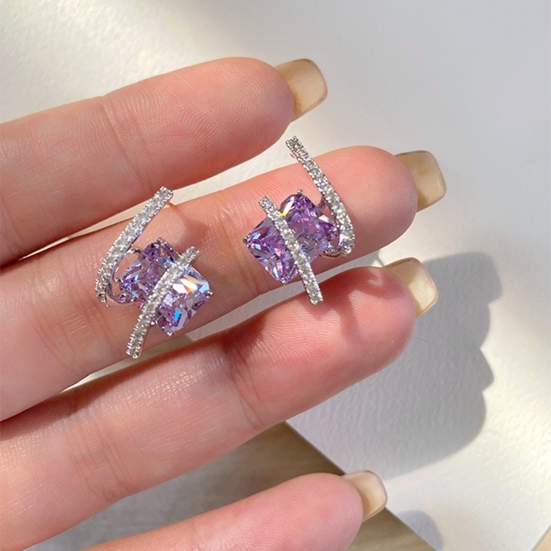 糖紫色星光方糖精緻時尚高級感銀針耳環 CR24-001-細節圖11