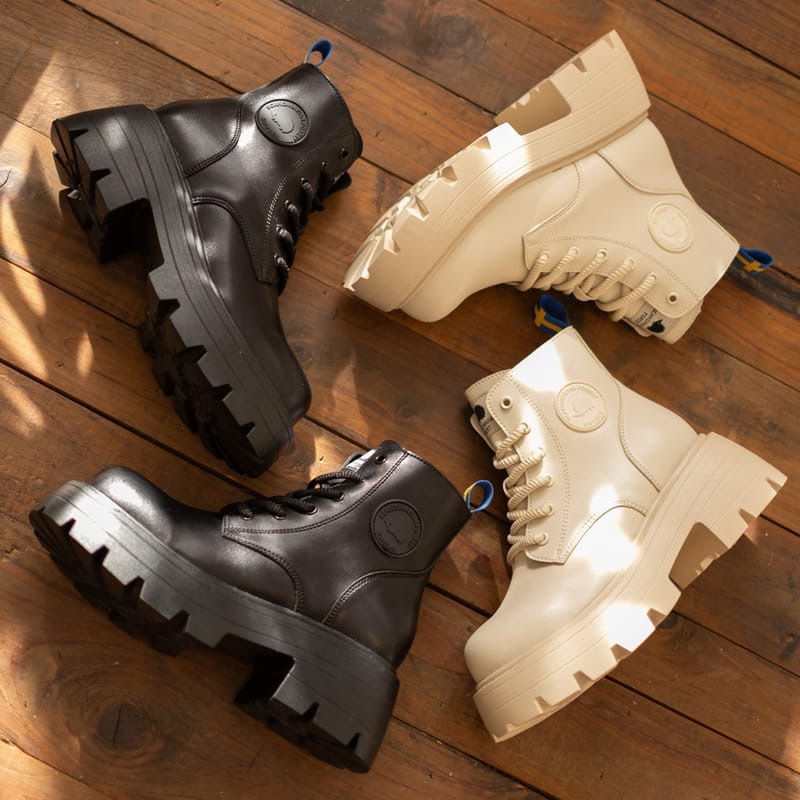 𝗖𝗵𝗼𝗼𝗦𝗵𝗼𝗽➜ 北歐小刺蝟-酷萌搖滾．厚底圓頭側拉鍊綁帶皮革中筒靴-細節圖2