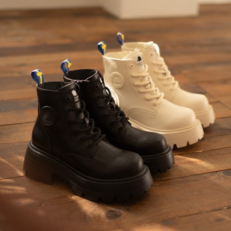 𝗖𝗵𝗼𝗼𝗦𝗵𝗼𝗽➜ 北歐小刺蝟-酷萌搖滾．厚底圓頭側拉鍊綁帶皮革中筒靴-規格圖10