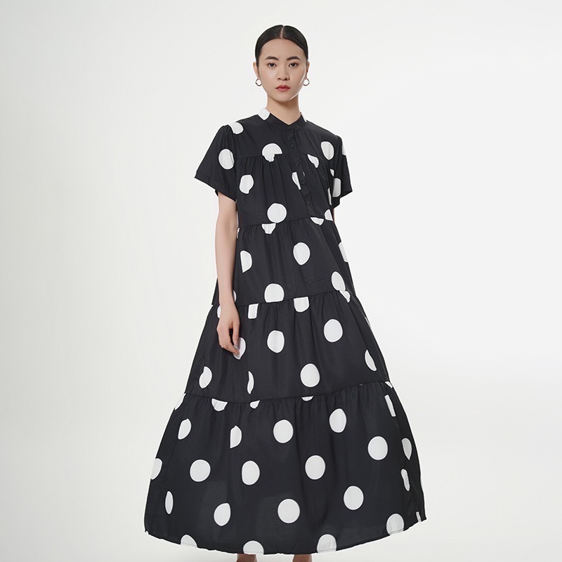 歐美簡約波點蛋糕裙 女上衣洋裝裙裝一件式連身圓點-細節圖2