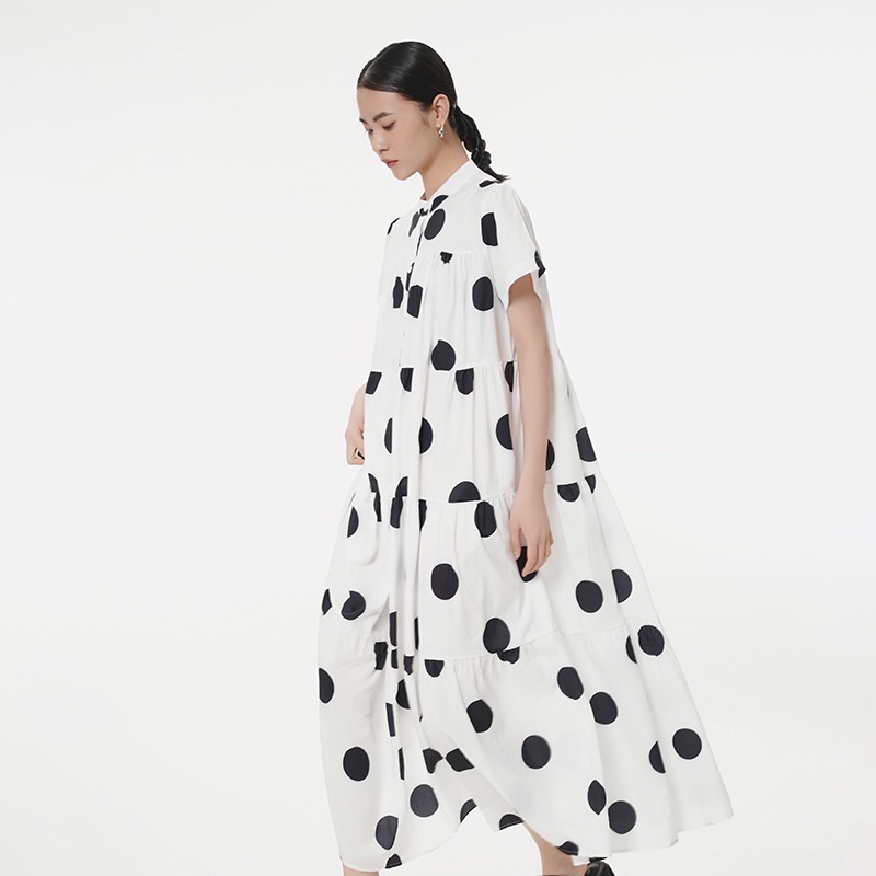 歐美簡約波點蛋糕裙 女上衣洋裝裙裝一件式連身圓點-細節圖3