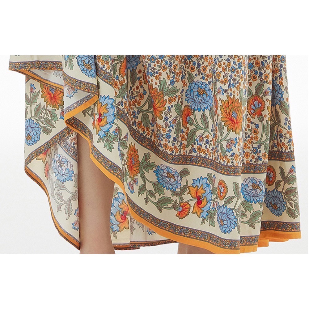 波西米亞復古碎花女裝連身裙 女洋裝裙裝ㄧ件式下裙-細節圖6