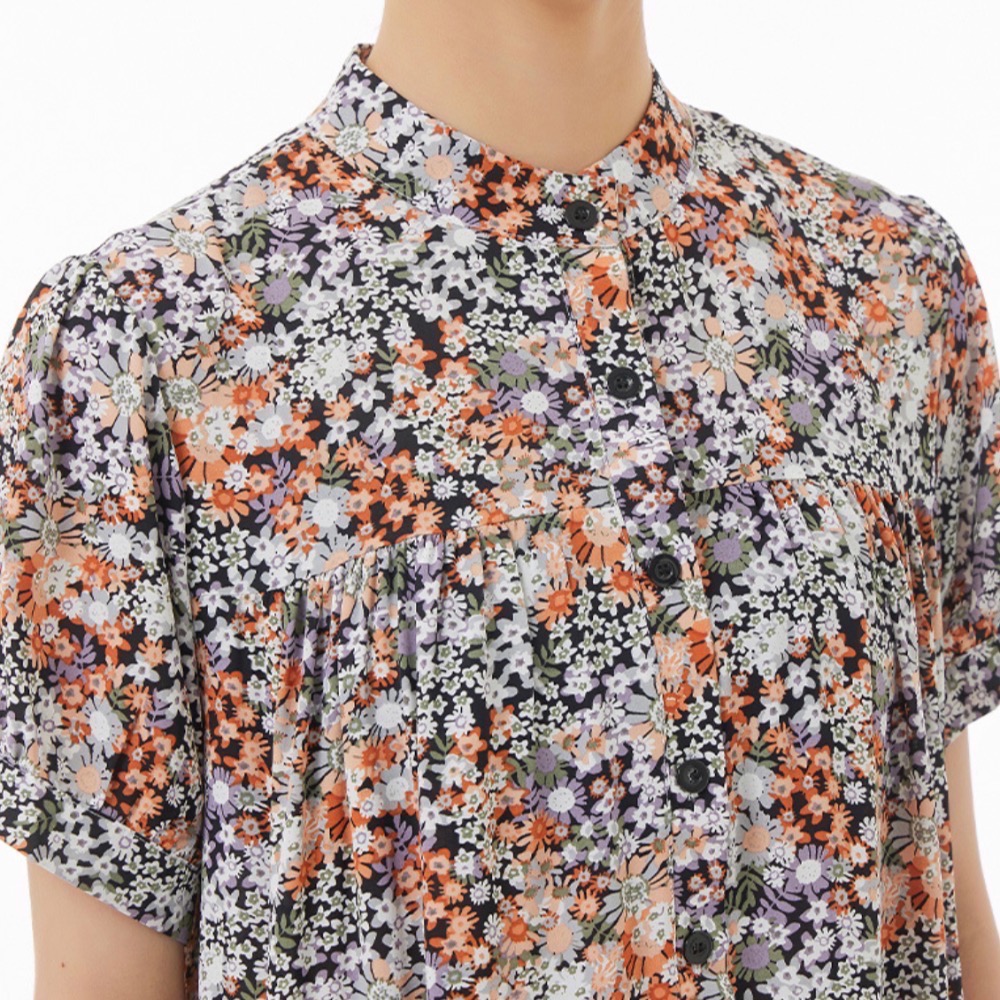 波西米亞風格復古碎花連身裙 女洋裝裙裝一件式碎花立領連身-細節圖2