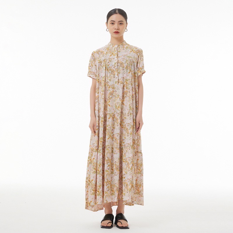 波西米亞風格復古碎花連身裙 女洋裝裙裝一件式碎花立領連身-細節圖3