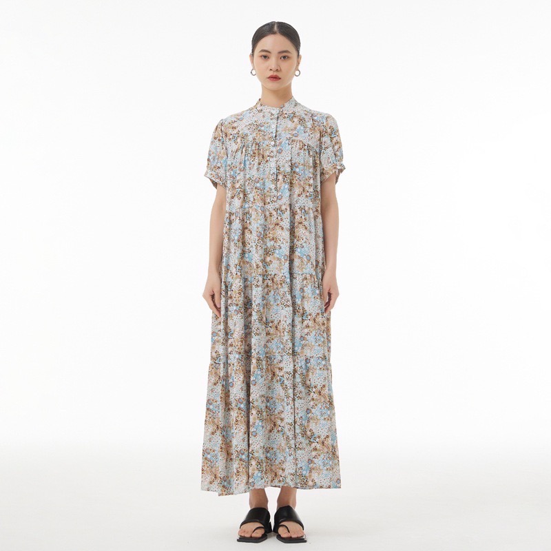 波西米亞風格復古碎花連身裙 女洋裝裙裝一件式碎花立領連身-細節圖5