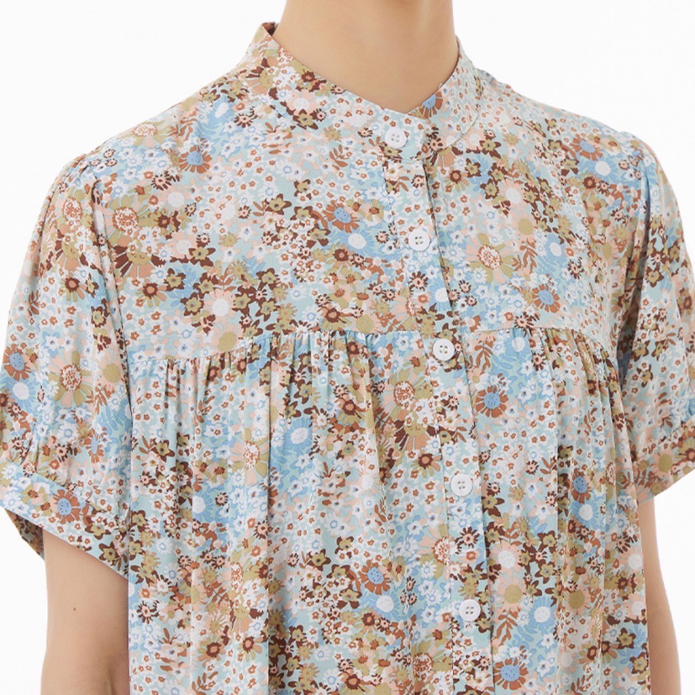 波西米亞風格復古碎花連身裙 女洋裝裙裝一件式碎花立領連身-細節圖6