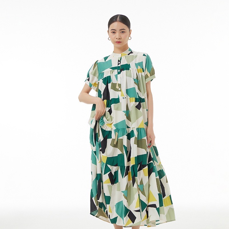 歐美民族風印花寬鬆連身裙 女上衣洋裝裙裝一件式連身幾合色-細節圖4