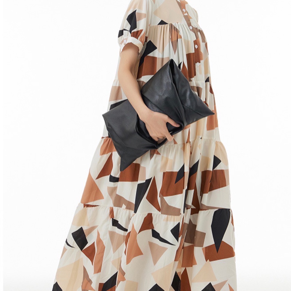 歐美民族風印花寬鬆連身裙 女上衣洋裝裙裝一件式連身幾合色-細節圖8