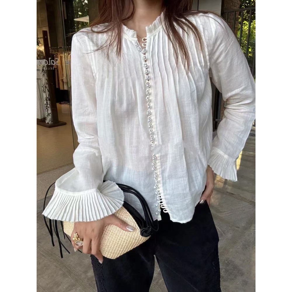 法式珍珠釦風琴摺襯衫-細節圖2