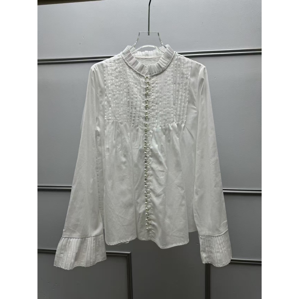 法式珍珠釦風琴摺襯衫-細節圖4