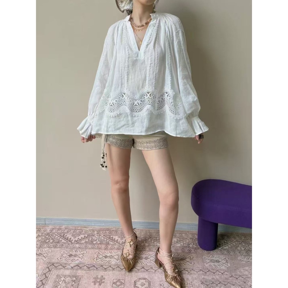 法式宮廷蕾絲鏤空拼接襯衫-細節圖2