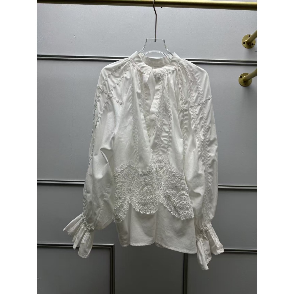 法式宮廷蕾絲鏤空拼接襯衫-細節圖3