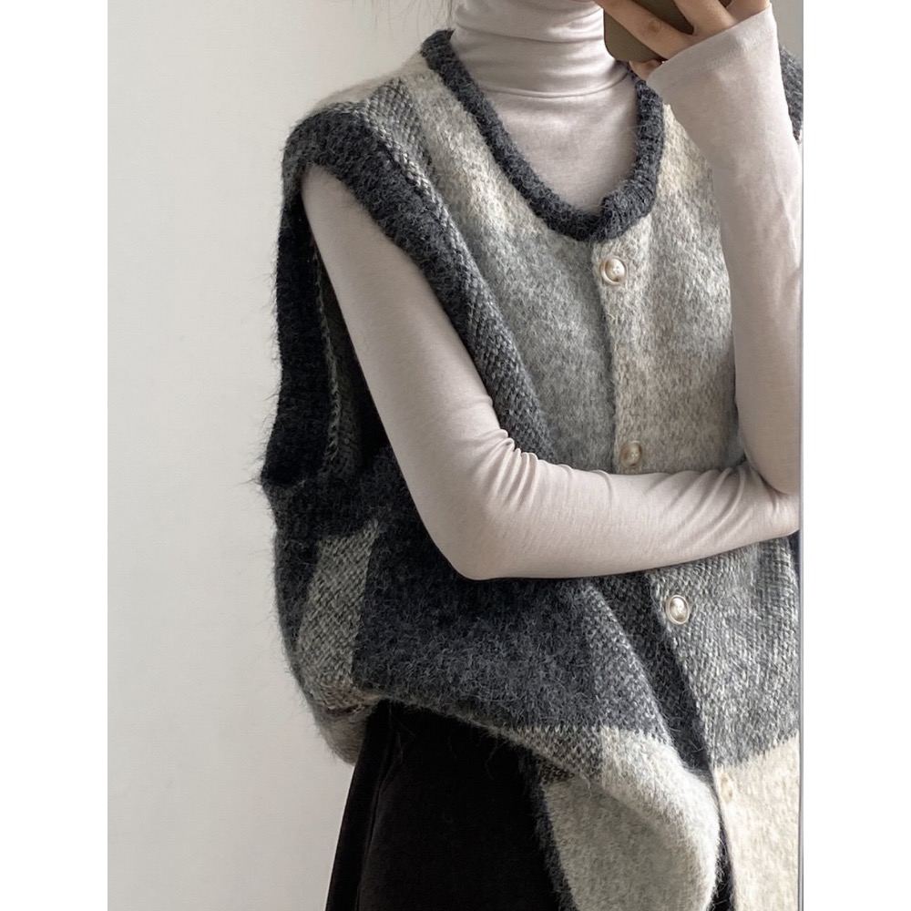 復古格子百搭寬鬆背心-細節圖5