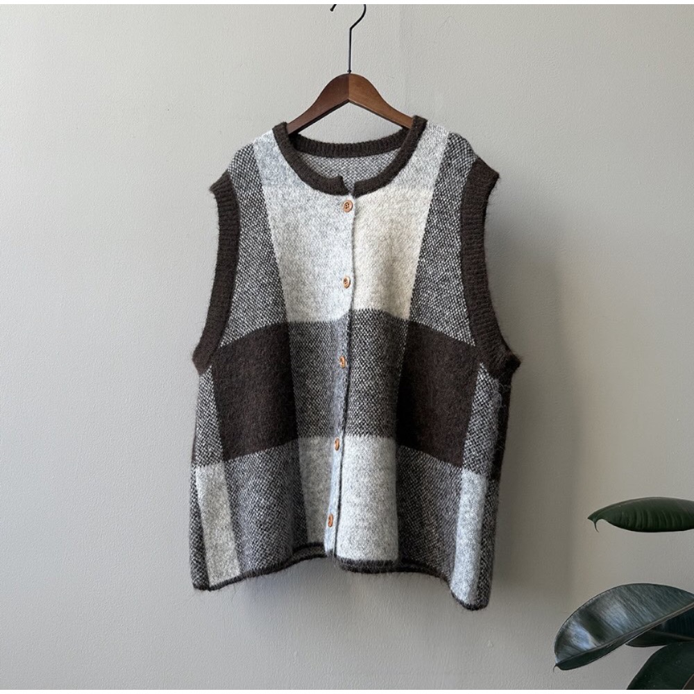 復古格子百搭寬鬆背心-細節圖6