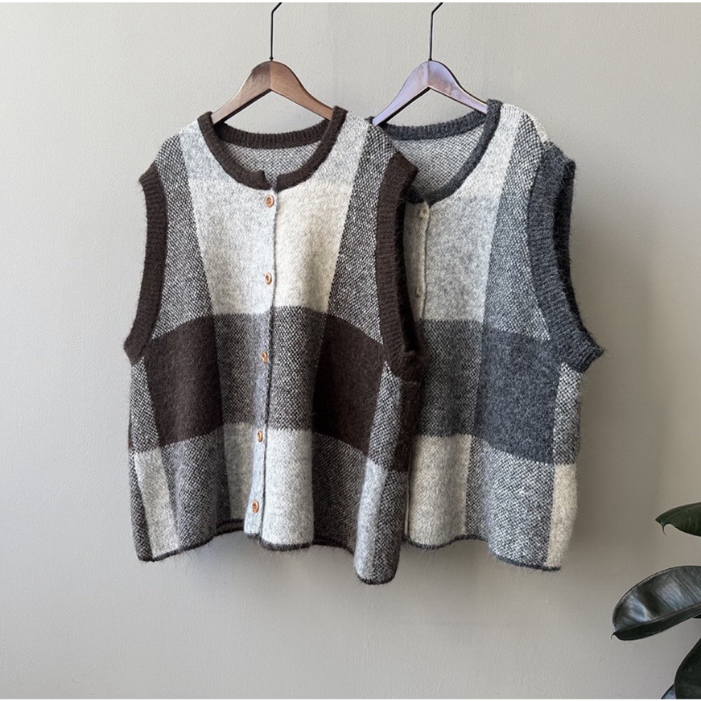 復古格子百搭寬鬆背心-細節圖8