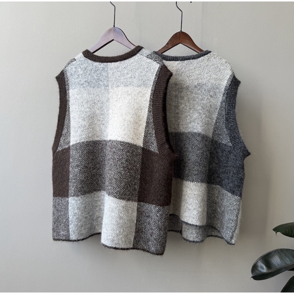 復古格子百搭寬鬆背心-細節圖9